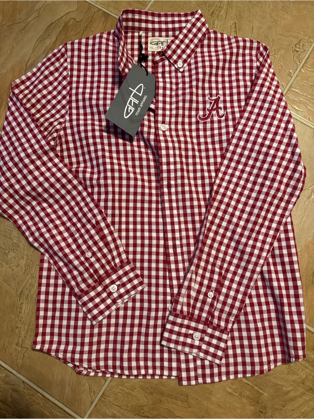 Youth Button-Down Gingham Shirt - Crimson & White